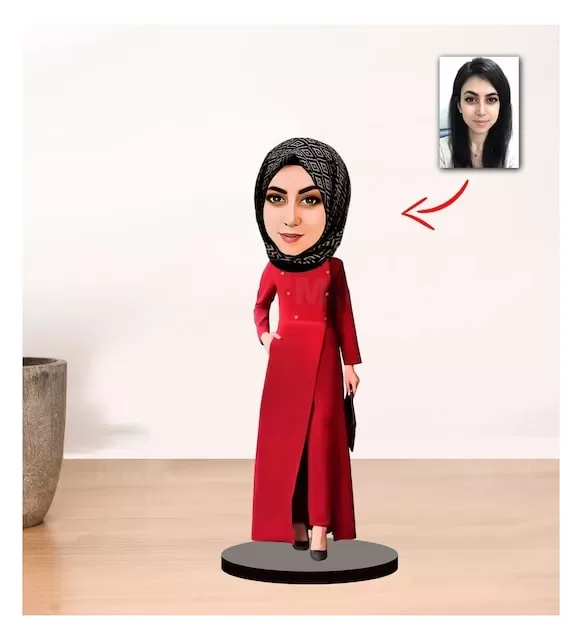 Kişiye Özel Karikatür Tesettürlü Kadın Biblo