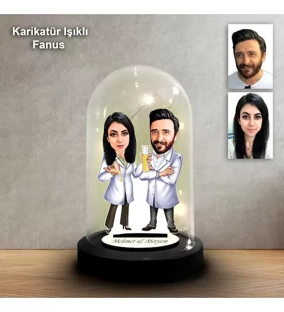 Kişiye Özel Kimyager Tasarımlı Işıklı Karikatür Fanus Biblo Fn196