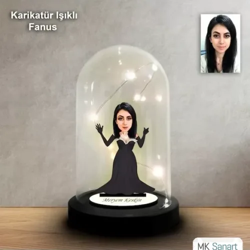 Kişiye Özel Kraliçe Tasarımlı Işıklı Karikatür Fanus Biblo F…