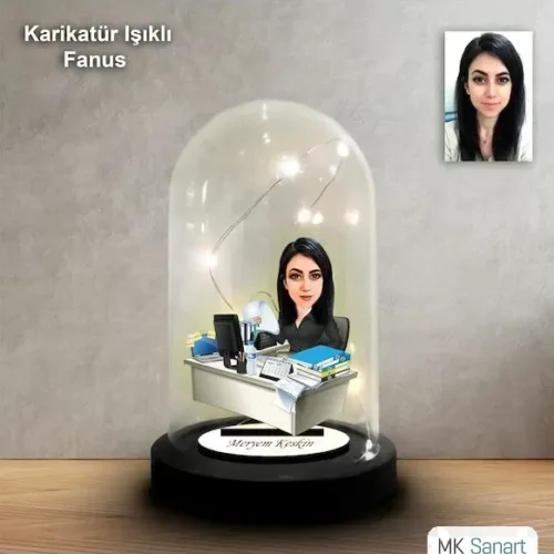 Kişiye Özel Memur Tasarımlı Işıklı Karikatür Fanus Biblo Fn177