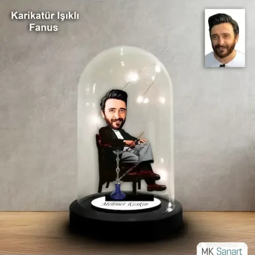 Kişiye Özel Nargile İçen Adam Tasarım Işıklı Karikatür Fanus…