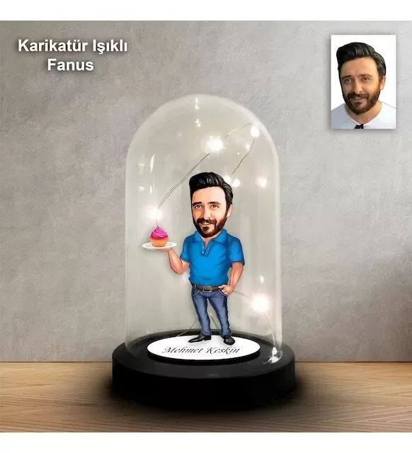 Kişiye Özel Pastacı Tasarım Işıklı Karikatür Fanus Biblo Fn118