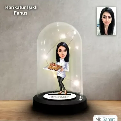 Kişiye Özel Pastacı Tasarımlı Işıklı Karikatür Fanus Biblo F…
