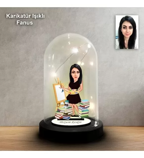 Kişiye Özel Ressam Tasarımlı Işıklı Karikatür Fanus Biblo Fn174