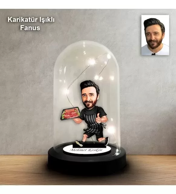 Kişiye Özel Şef,Aşçı Tasarım Işıklı Karikatür Fanus Biblo Fn154