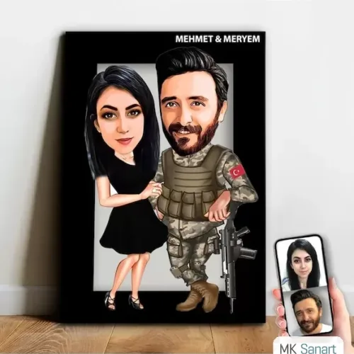 Kişiye Özel Sevgili Asker Karikatür Ahşap Tablo - Mx7