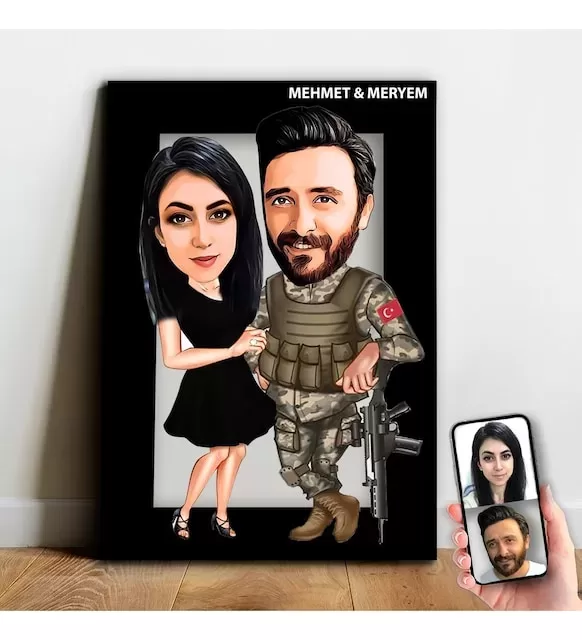 Kişiye Özel Sevgili Asker Karikatür Ahşap Tablo - Mx7
