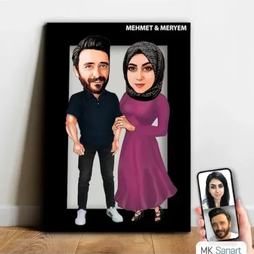 Kişiye Özel Sevgili , Evli Tesettürlü Karikatür Ahşap Tablo…