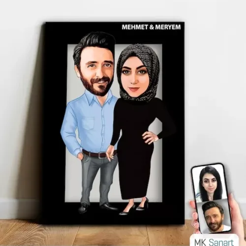 Kişiye Özel Sevgili , Evli Tesettürlü Karikatür Ahşap Tablo…