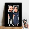 Kişiye Özel Sevgili , Evli Tesettürlü Karikatür Ahşap Tablo – Mx12