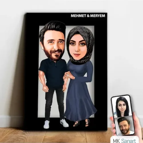 Kişiye Özel Sevgili , Evli Tesettürlü Karikatür Ahşap Tablo…