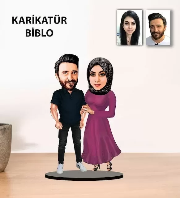 Kişiye Özel Sevgili Evli Tesettürlü Karikatür Biblo Kb16