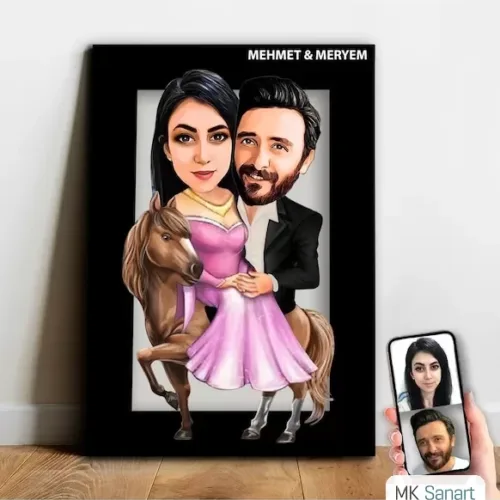 Kişiye Özel Sevgili Karikatür Ahşap Tablo - Mx1