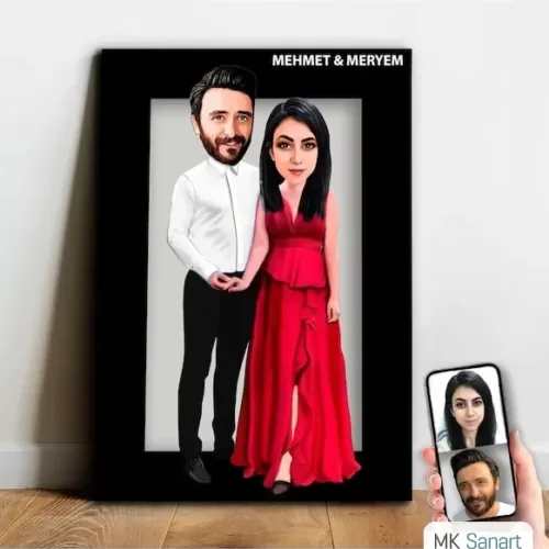 Kişiye Özel Sevgili Karikatür Ahşap Tablo - Mx17