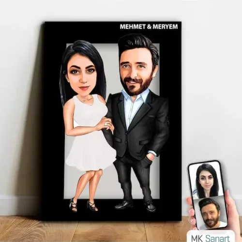 Kişiye Özel Sevgili Karikatür Ahşap Tablo - Mx2