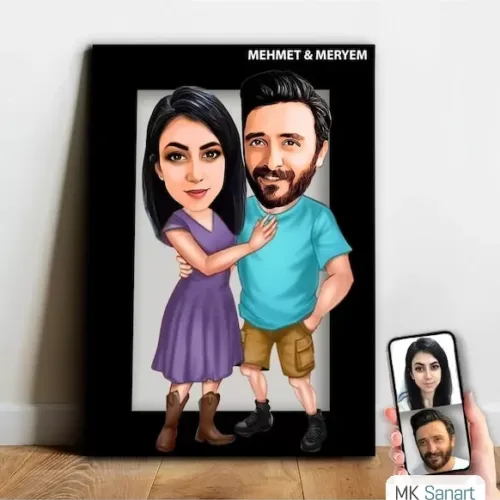 Kişiye Özel Sevgili Karikatür Ahşap Tablo - Mx3