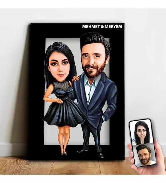 Kişiye Özel Sevgili Karikatür Ahşap Tablo - Mx5