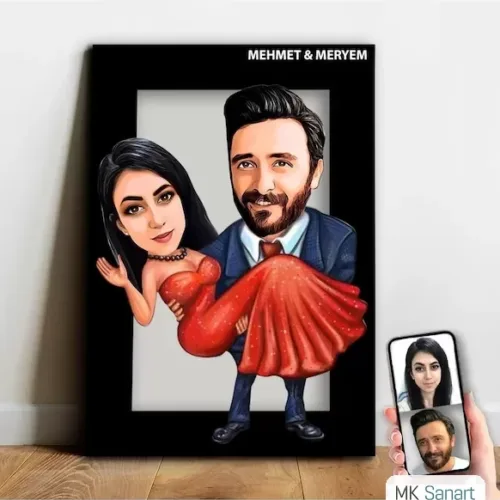 Kişiye Özel Sevgili Karikatür Ahşap Tablo - Mx6