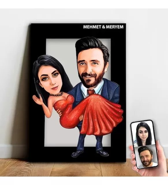 Kişiye Özel Sevgili Karikatür Ahşap Tablo - Mx6