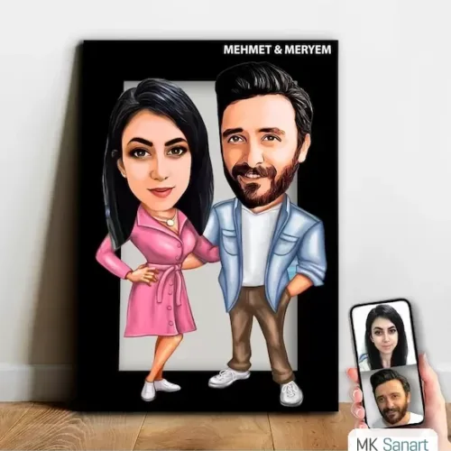 Kişiye Özel Sevgili Karikatür Ahşap Tablo - Mx9
