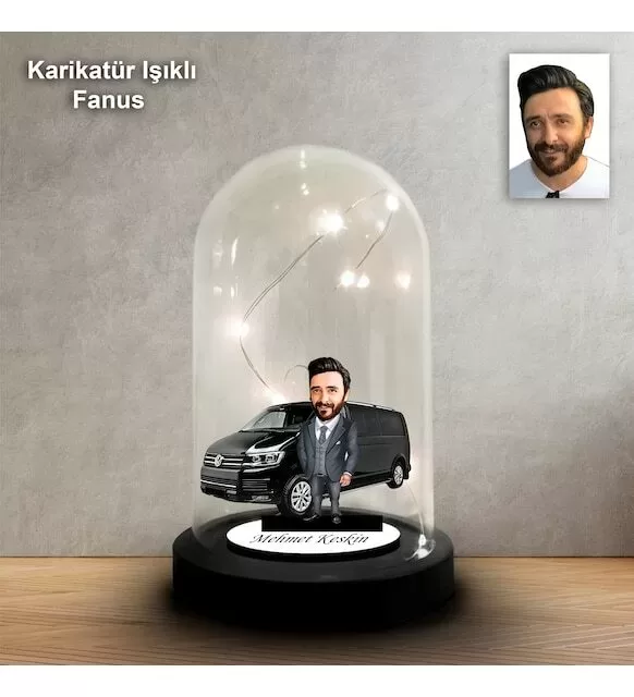Kişiye Özel Şoför Tasarım Işıklı Karikatür Fanus Biblo Fn158