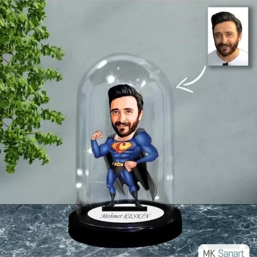 Kişiye Özel Süpermen Tasarımlı Işıklı Karikatür Fanus Biblo…