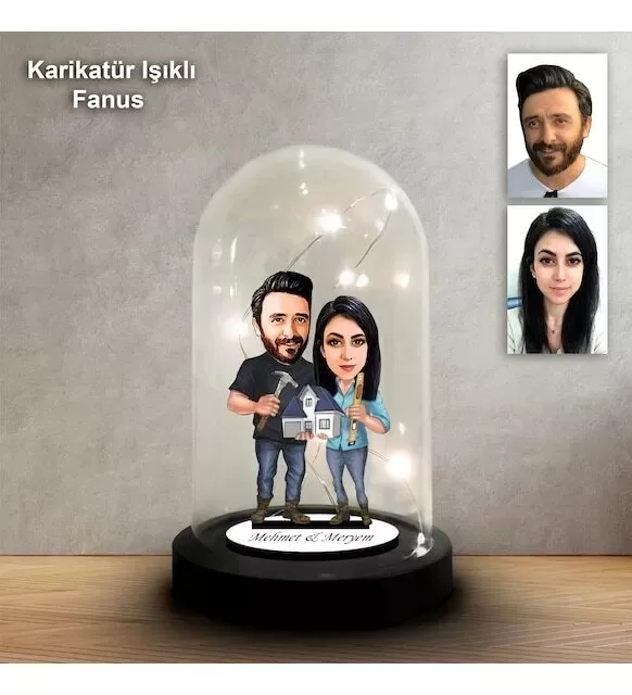 Kişiye Özel Tesisatçı Tasarımlı Işıklı Karikatür Fanus Biblo Fn191