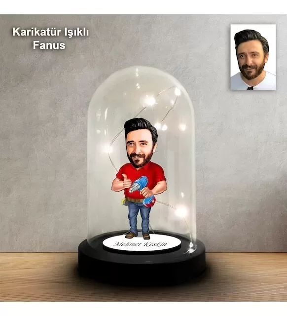 Kişiye Özel Usta Tasarım Işıklı Karikatür Fanus Biblo Fn124