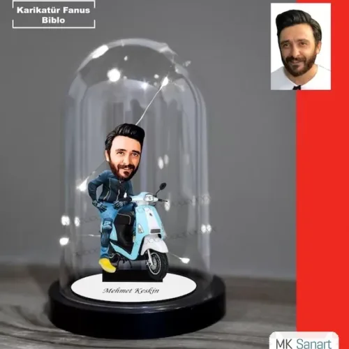 Kişiye Özel Vespa Motor Tasarımlı Işıklı Karikatür Fanus Bib…