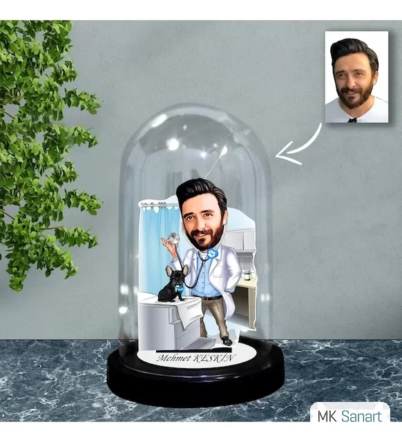 Kişiye Özel Veteriner Tasarımlı Işıklı Karikatür Fanus Biblo Fn84