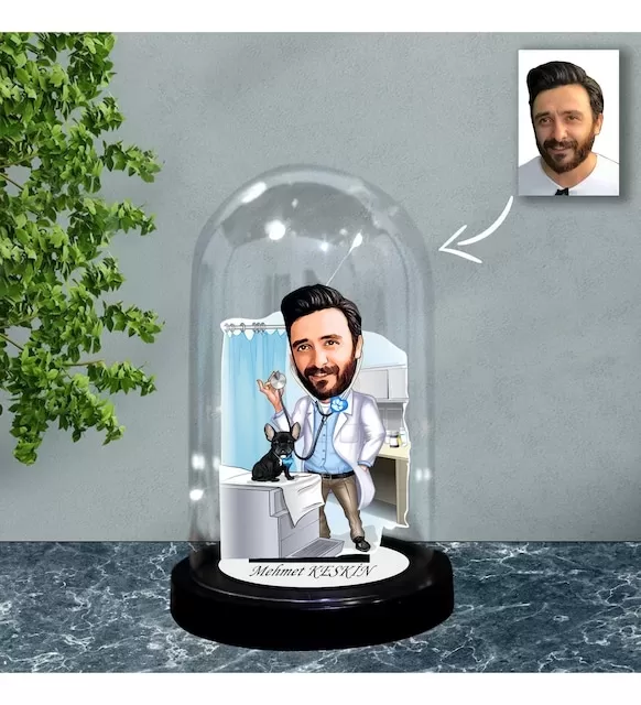 Kişiye Özel Veteriner Tasarımlı Işıklı Karikatür Fanus Biblo Fn84