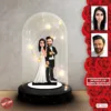 Kişiye Özel Klasik Gelin Damat Karikatürü – Işıklı Fanus Biblo, Sevgililer Günü Hediyesi