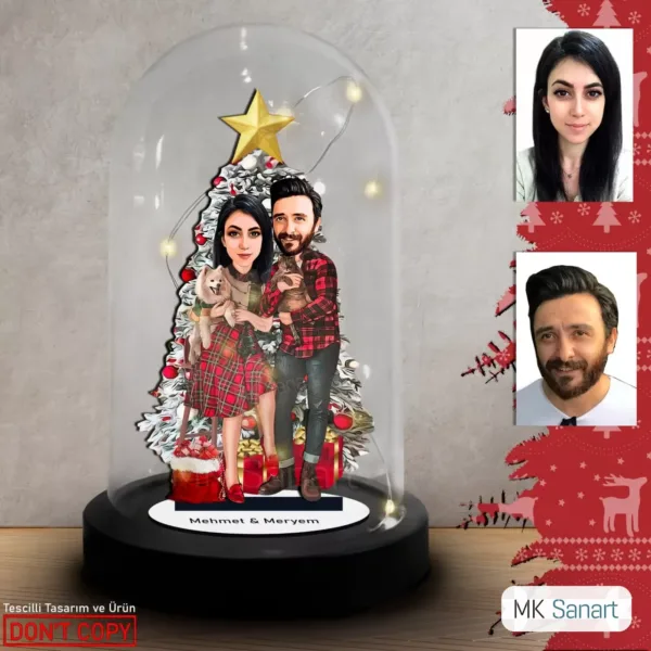 "Özel Noel Hediyesi: Kişiye Özel Karikatür Işıklı Fanus Biblo ile Sevgilinize Unutulmaz Bir Tatil Hediyesi!" Noel Hediyesi, Yılbaşı Hediyesi