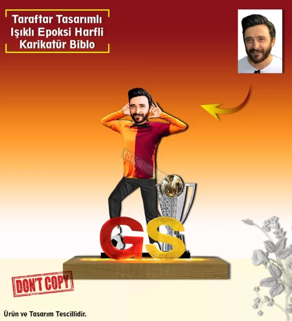 "Kişiye Özel Karikatür Epoksi Işıklı Gs - 1905 İcardi Hareketli Harfli Taraftar Biblo - Özel Tasarım Hediye" Taraftar Hediyesi