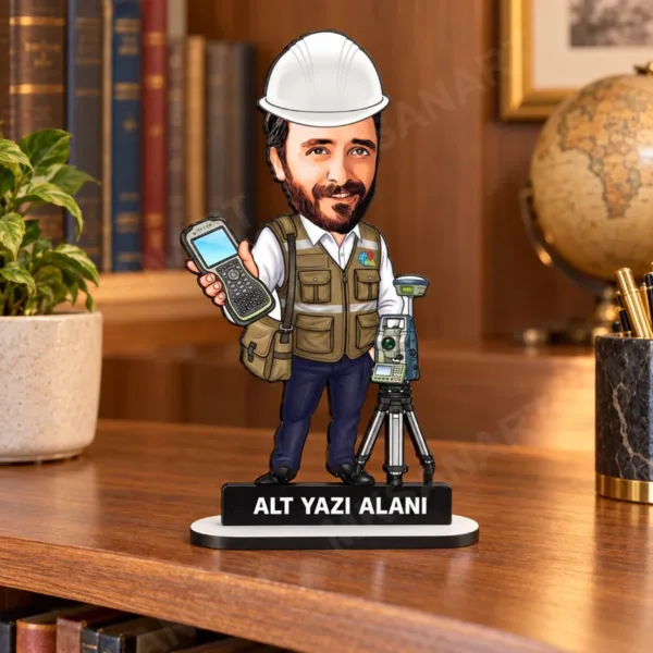 Harita Mühendisi Karikatürlü Kişiye Özel Karikatürlü 18 cm MDF Masaüstü Biblo - Geomatik Mühendisi Hediyesi | Mühendise ve Teknik Meslek Sahibine Hediye