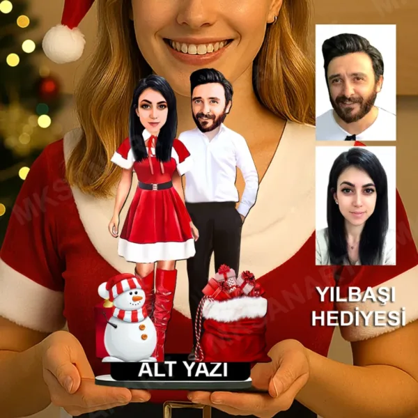 Fotoğraftan Tasarlanan 2 Kişilik Sevgili Karikatürlü 18 cm MDF Masaüstü Biblo - Sevgiliye ve Eşe Hediye | Çiftlere Özel Hediye