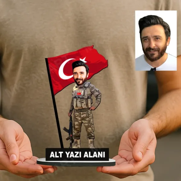 Fotoğraftan Kişiye Özel Komando Astsubay Asker Komutan Kuvvetler Karikatürlü 18 cm MDF Masaüstü Biblo - Askere ve Komutana Hediye | Asker Hediyesi