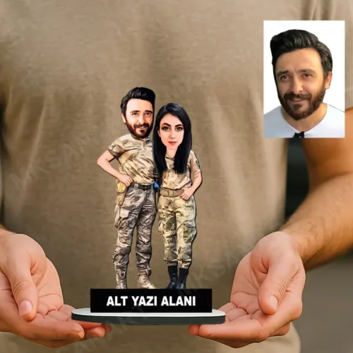 Kişiye Özel 2 Kişilik Asker Evli Sevgili Karikatürlü 18 cm M…