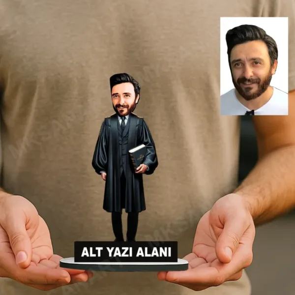 Kişiye Özel Avukat Karikatürlü 18 cm MDF Masaüstü Biblo - Avukat Hediyesi | Avukata ve Hukukçuya Hediye