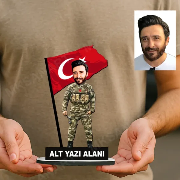Kişiye Özel Komando Astsubay Asker Karikatürlü 18 cm MDF Masaüstü Biblo - Askere ve Komutana Hediye | Asker Hediyesi