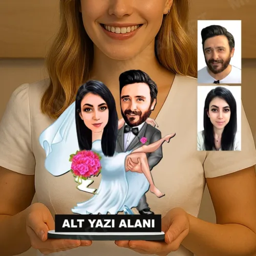 Damat Kucakta 2 Kişilik Gelin Damat Düğün Karikatürlü Biblo