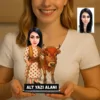Kişiye Özel Karadenizli Yöresel Giyimli Kadın Hayvancı Karikatürlü 18 cm MDF Masaüstü Biblo – Masaüstü Hediye