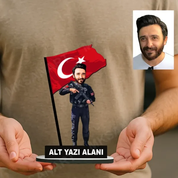Kişiye Özel Fotoğraflı Jandarma Uzman Çavuş Karikatürlü 18 cm MDF Masaüstü Biblo - Jandarma Uzman Çavuş Hediyesi | Yeni İş ve Meslek Hediyesi