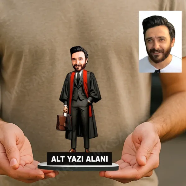 Fotoğraftan Kişiye Özel Avukat Karikatürlü 18 cm MDF Masaüstü Biblo - Avukat Hediyesi | Avukata ve Hukukçuya Hediye