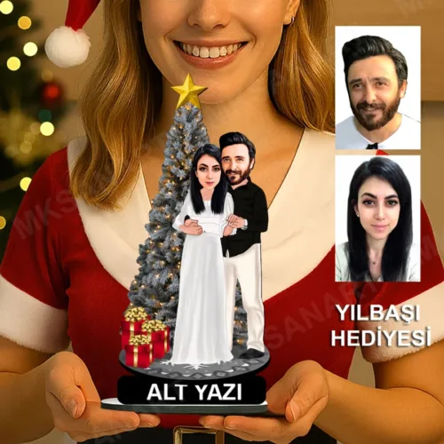 2 Kişilik Sevgili Temalı Kişiye Özel Karikatürlü 18 cm MDF M…