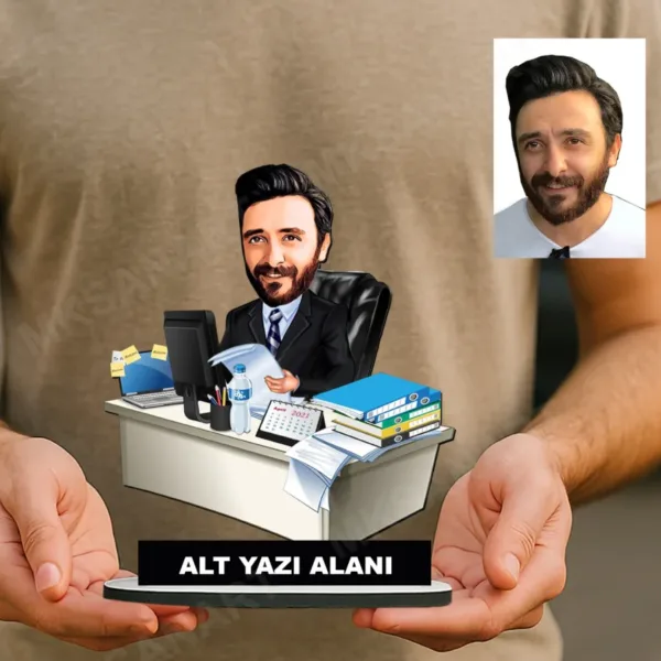 Fotoğraftan Kişiye Özel Memur Karikatürlü 18 cm MDF Masaüstü Biblo - Memur Hediyesi | İş Arkadaşına ve Meslek Sahibine Hediye