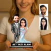 Gri Takımlı 2 Kişilik Gelin Damat Düğün Karikatürlü Biblo