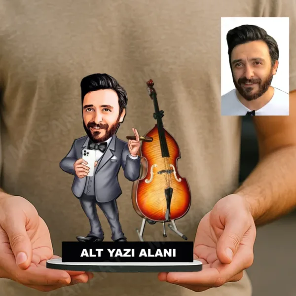 Kişiye Özel Müzik Öğretmeni Karikatürlü 18 cm MDF Masaüstü Biblo - Öğretmen Hediyesi | Öğretmene Özel Hediye