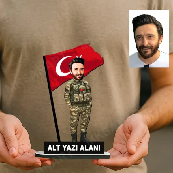 Komando Astsubay Asker Komutan Kuvvetler Temalı Kişiye Özel Karikatürlü 18 cm MDF Masaüstü Biblo - Askere ve Komutana Hediye | Asker Hediyesi