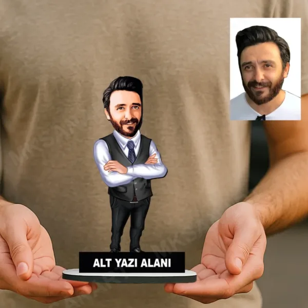 Kişiye Özel Müdür Karikatürlü 18 cm MDF Masaüstü Biblo - Müdüre Hediye | Terfi ve Ofis Hediyesi